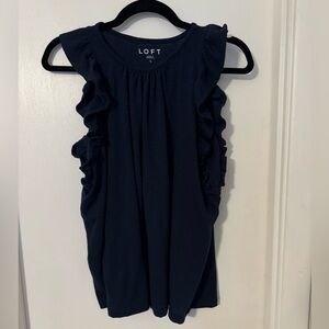 LOFT navy blue tank top with ruffle sleeves size large